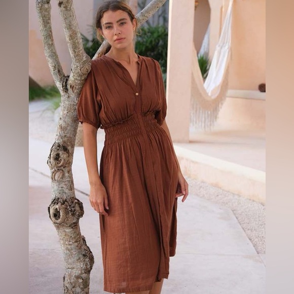 World of Crow Brown Elasticized Midi Dress Sz S - Picture 3 of 14